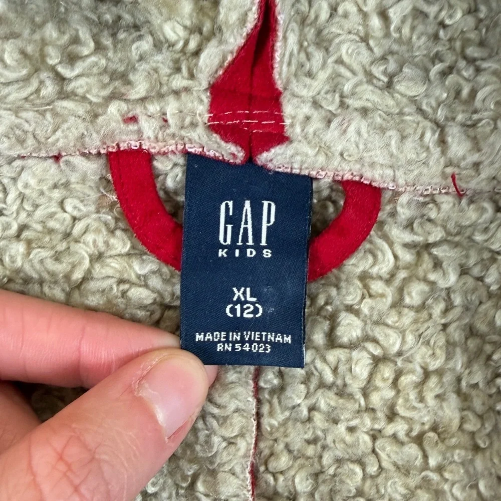 VTG Gap Kids Girl’s XL Red Faux Suede Shearling Nordic Embroidered Hooded Jacket